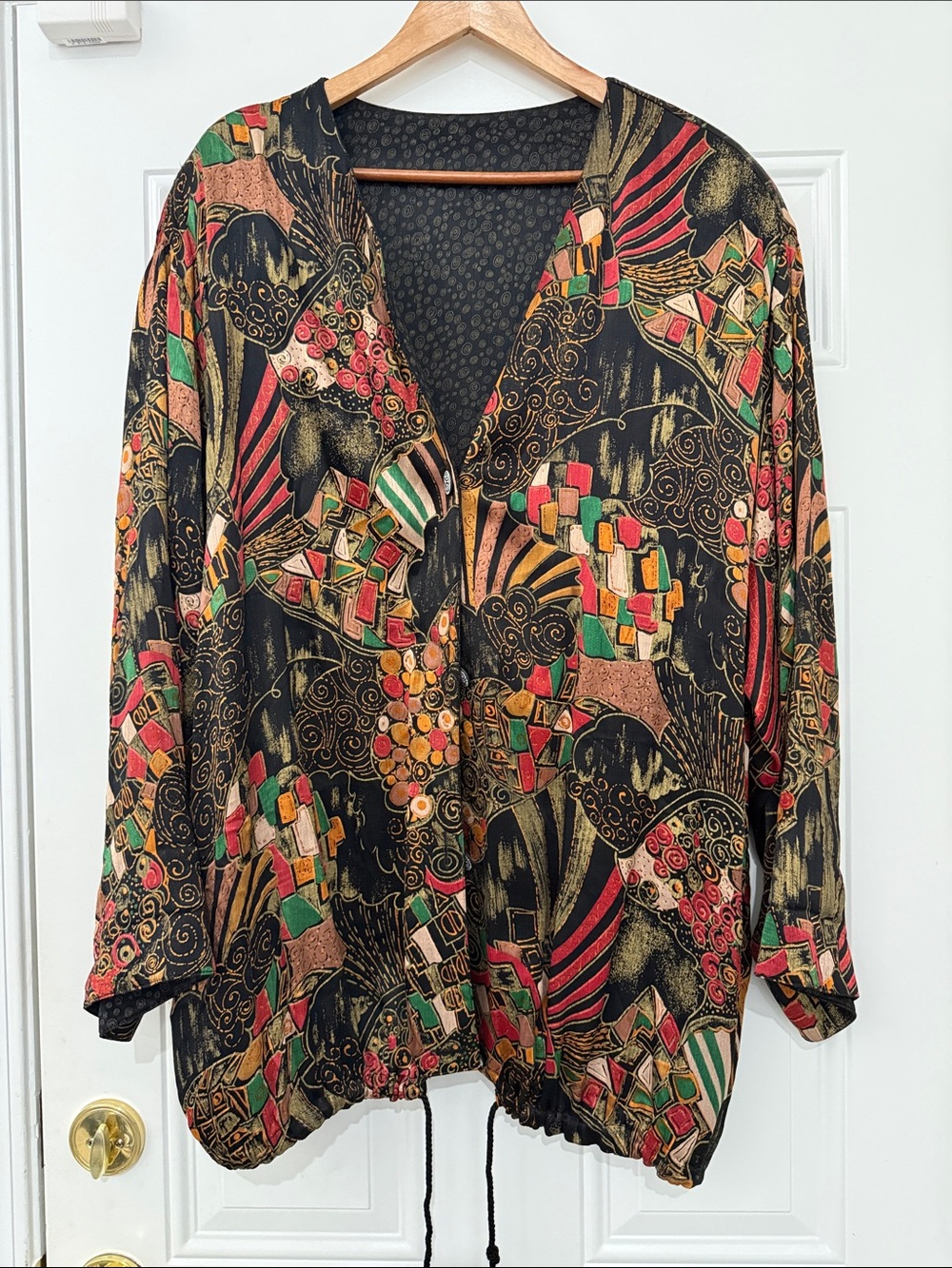 Women's Black Multicolor Pattern Bomber Jacket